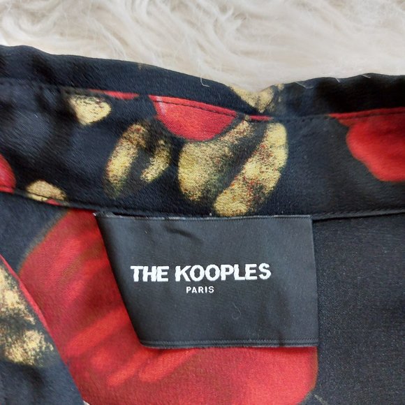 The Kooples Paris 100% Silk Women's Black and Red Rose Blouse Shirt Size 3 - Picture 7 of 9